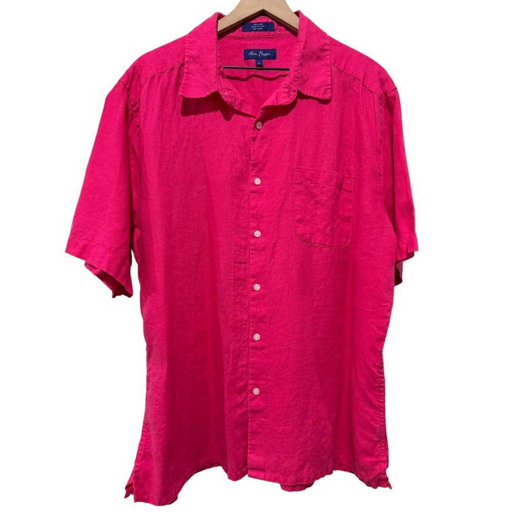 Alan Flusser Mens 100% Linen Button Up Shirt XL Pink Short Sleeve Resort Coastal